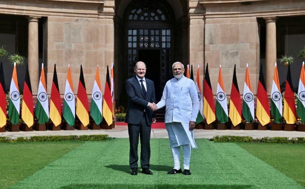 German Chancellor Olaf Scholz arrives in India