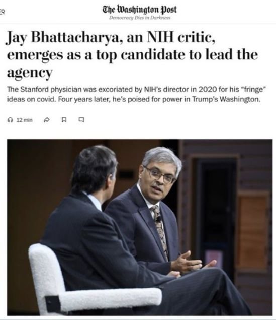 Jay Bhattacharya merges as Top Pick for NIH Director 2